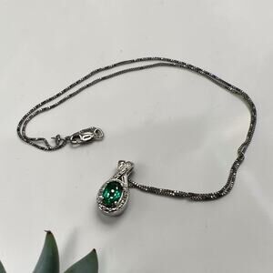 Monograms NYC Sterling Silver Lab Grown Emerald Oval Halo Pendant Necklace 18"